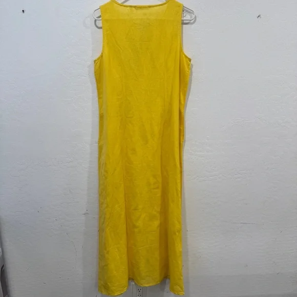 Soft Surroundings Maxi Dress Small Yellow Embroidered Linen Resort Vacation - Picture 6 of 7